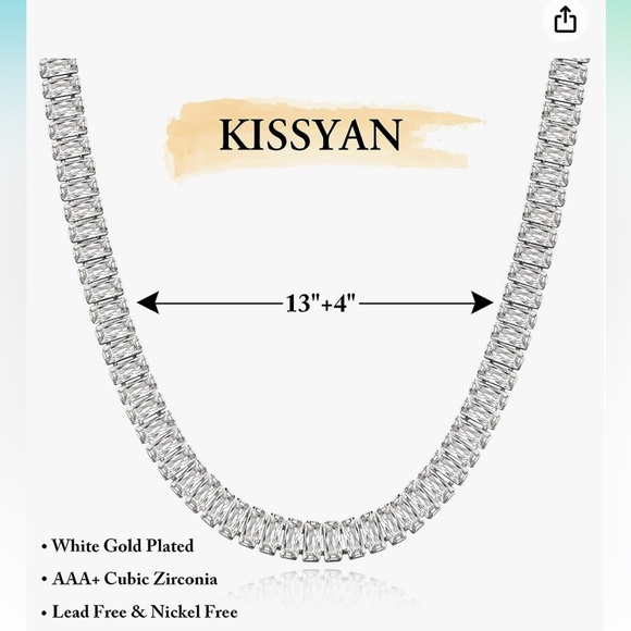 Women diamond baguette tennis necklace - Picture 6 of 7